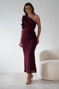 Sydney Bodycon Maxi Dress in wine – front view | Velora premium burgundy dresses
