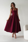 Daria Halter Neck Midi Dress in wine – front view | Velora premium burgundy dresses