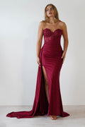 Lavelle Glitter Bodycon Gown in burgundy – front view | Velora premium burgundy dresses