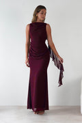 Montana Chiffon Maxi Dress in berry wine – front view | Velora premium burgundy dresses